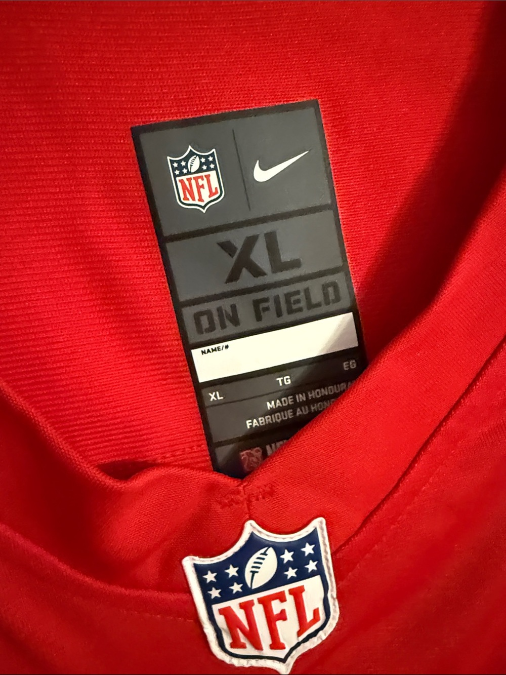 Nike Kansas City Chiefs Red NFL Player Jersey Detail with Black Nike Tag - Picture 3 of 7